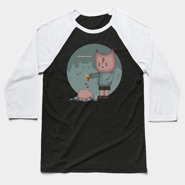 Pill Cat Baseball T-Shirt by Existential Sherbert